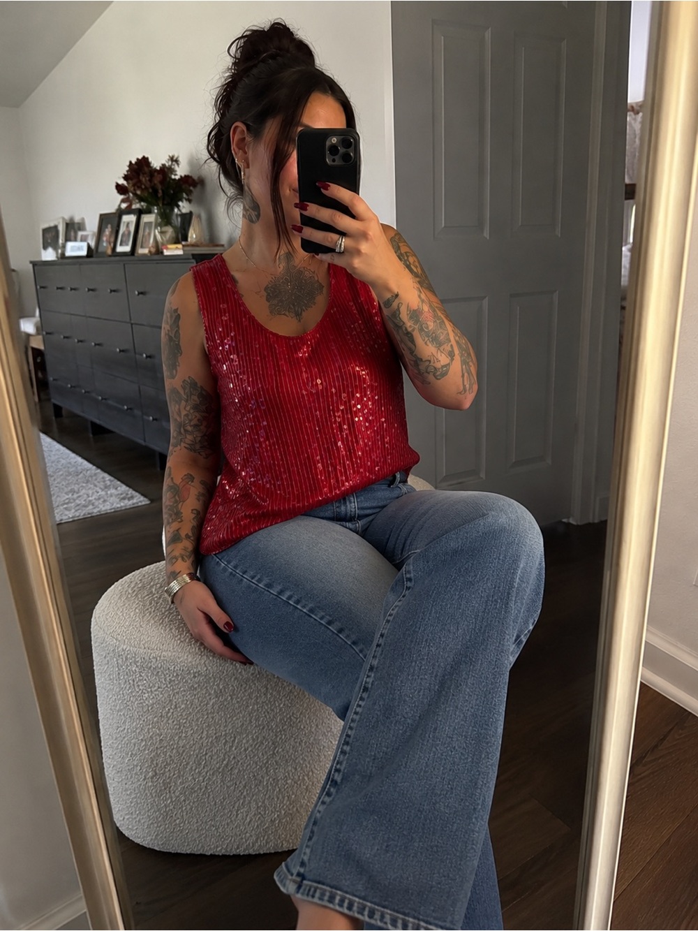 Vintage Red Sequin Camisole Tank